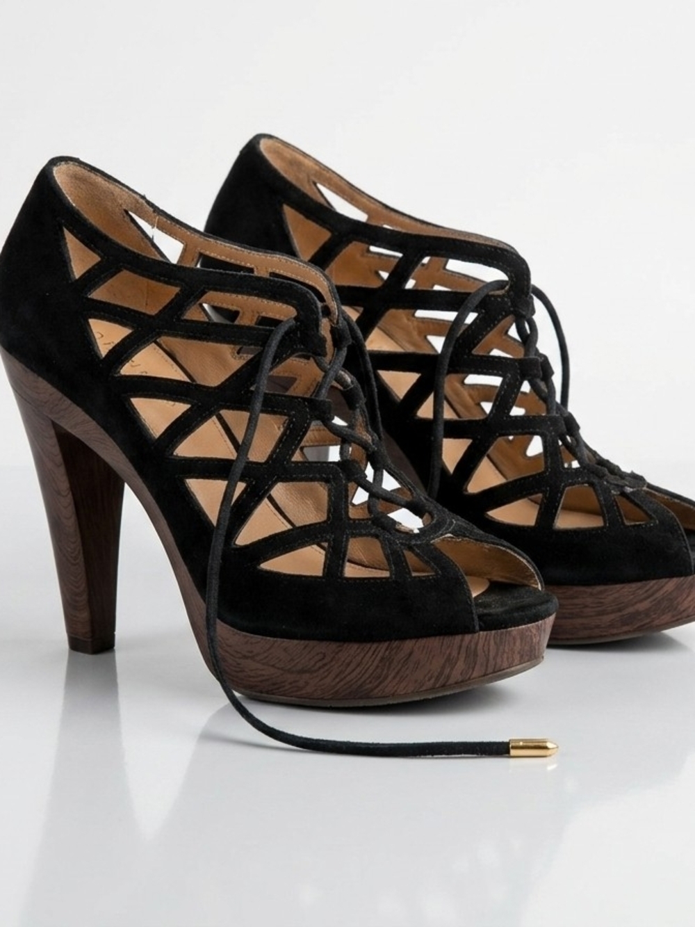Jessica Simpson Black Suede Cutout Lace-Up Platform Heels